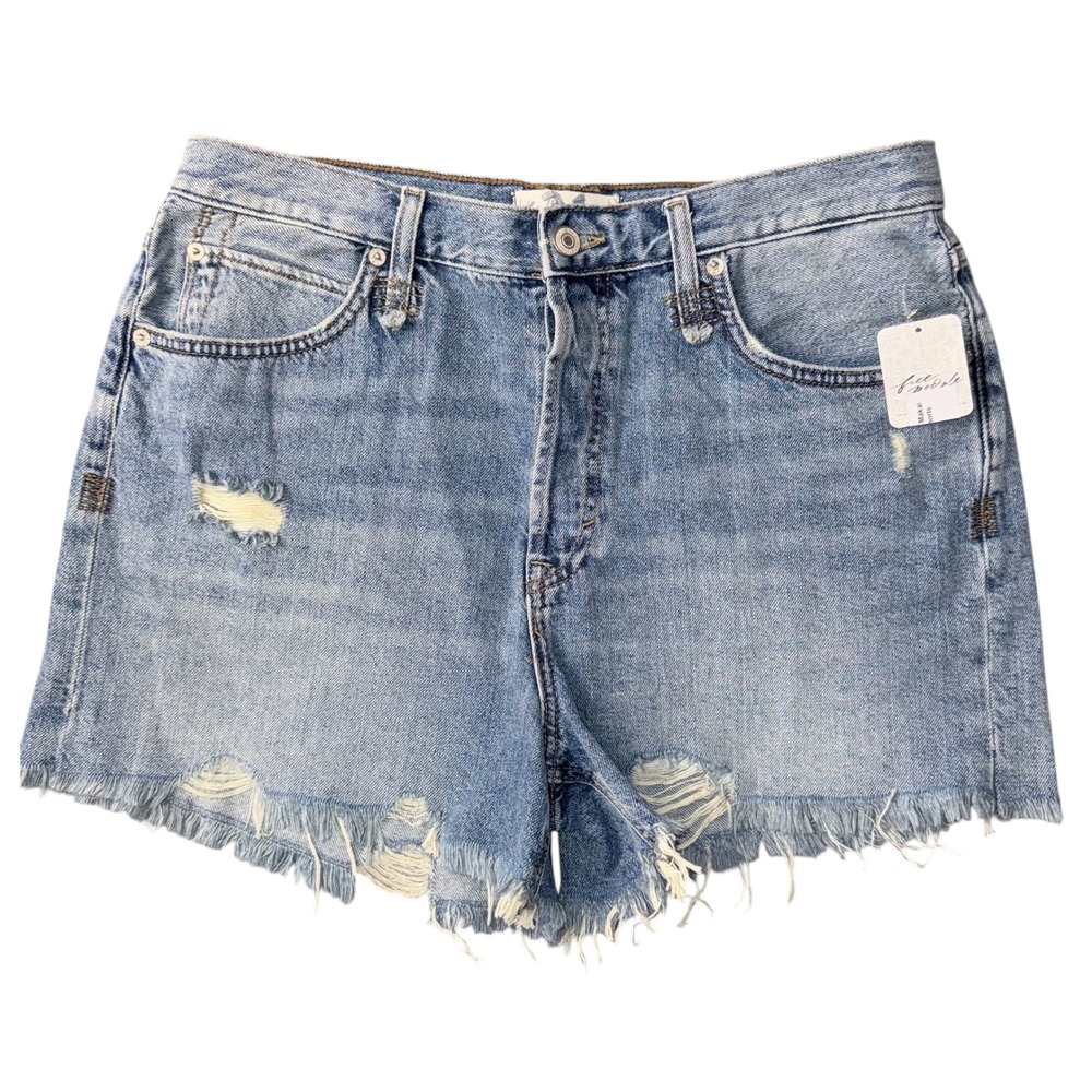 We The Free People Size 31 Blue Distressed Frayed Denim Jean‎ Shorts NWT
